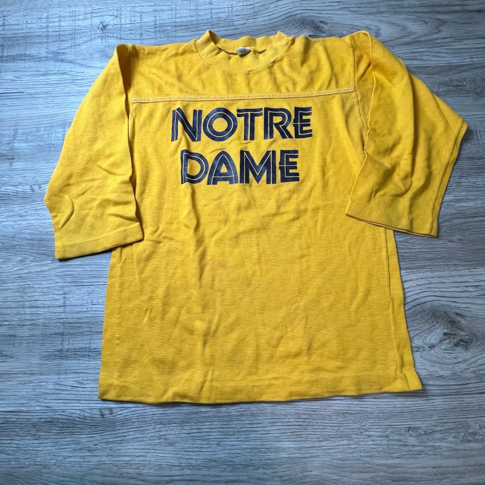 Artex Notre Dame Jersey Mens Medium Yellow 3/4 Sleeve Vintage Fighting Irish USA